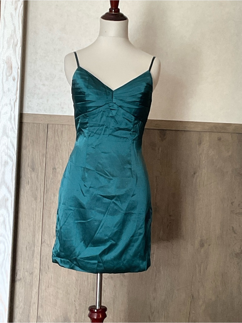 Satin Spaghetti Strap Mini Dress in Teal